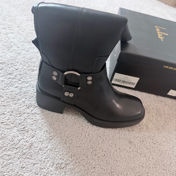 NWT Black Moto Leather Knee-High Boots - Picture 2 of 8